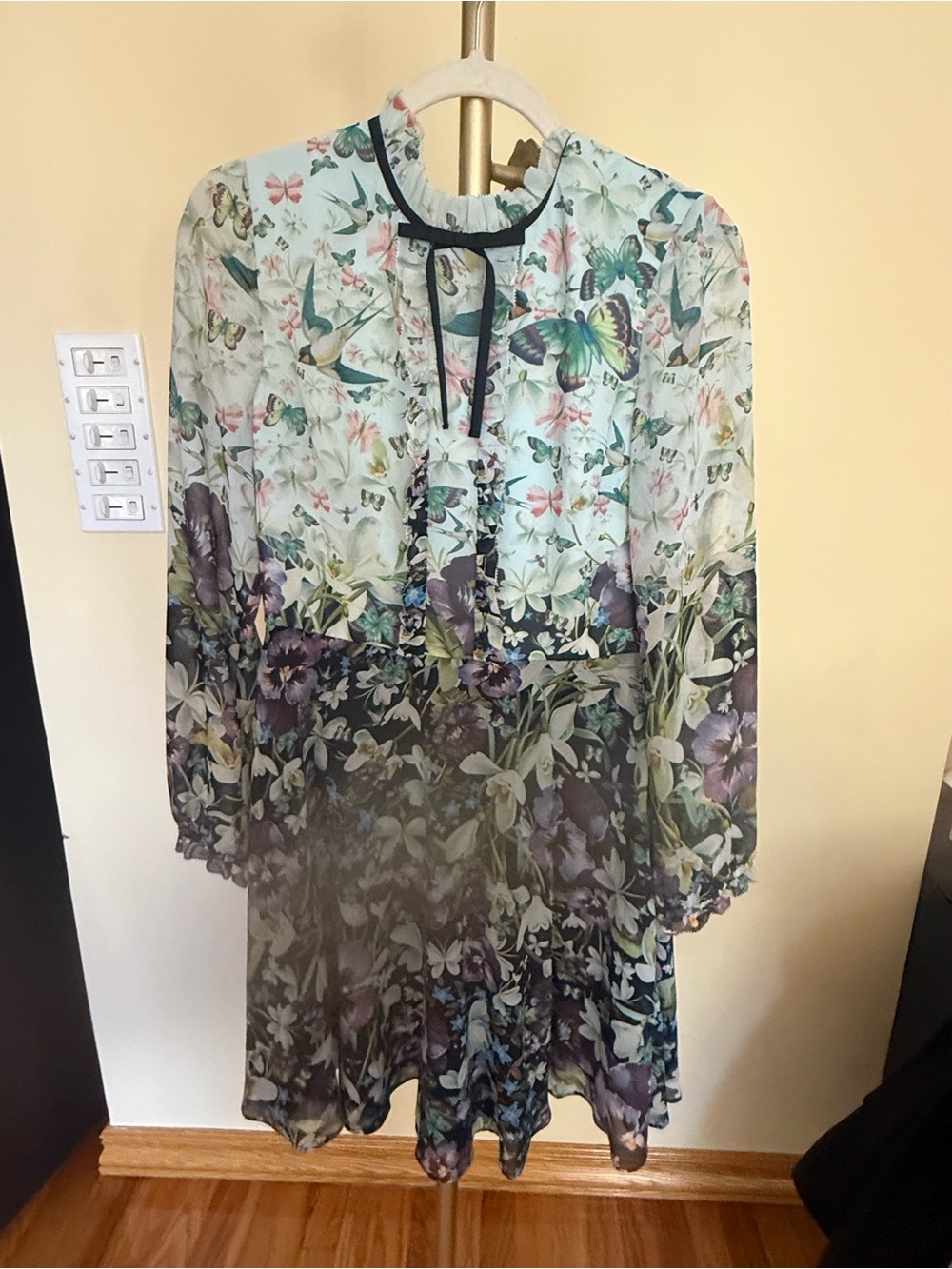 Ted Baker Butterfly Floral Chiffon Tunic - Mint, Navy, Purple